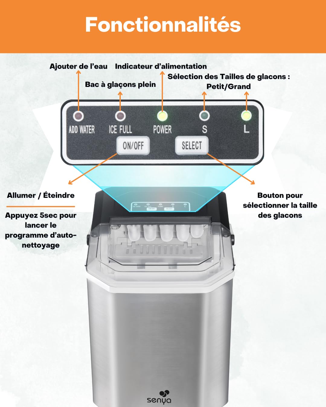 Machine à glaçons portable avec poignée et bac amovible