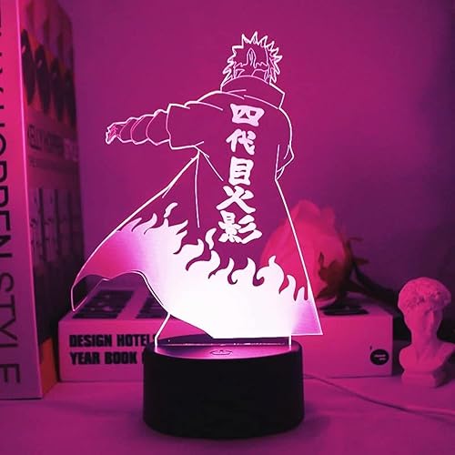 WILLQWECAT Lámpara de ilusión 3D con luz nocturna LED de anime ninja Shinobi lámpara LED de anime Uzumaki figura de acción táctil 7 colores 16