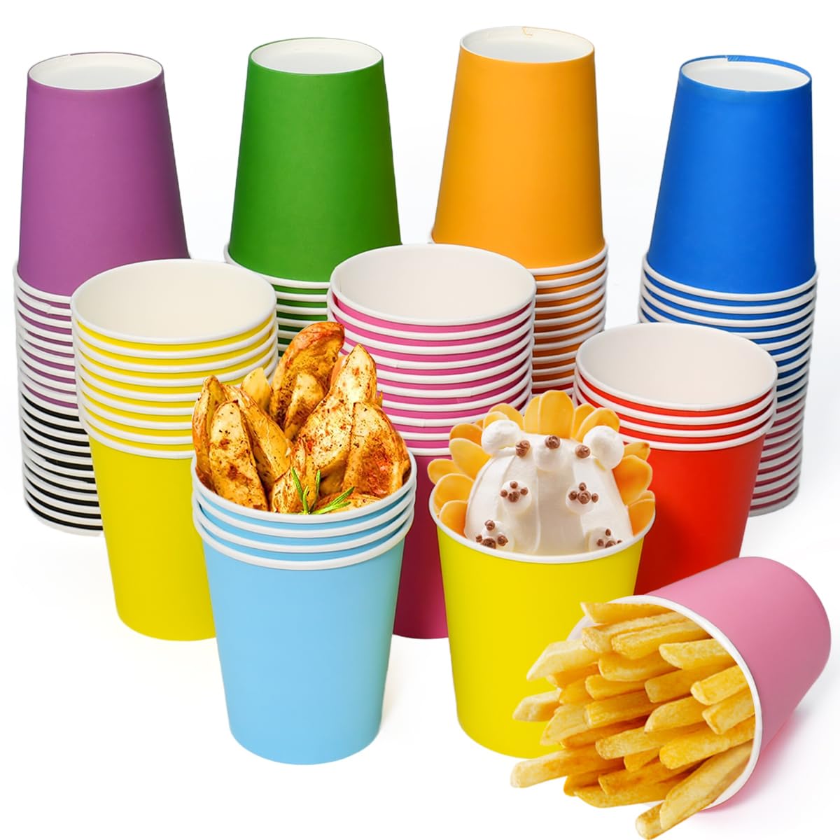 100 Pezzi Bicchieri di Carta Colorati da 220 ml Bicchierini Biodegradabili Cartoncino Multicolori Bicchieri Carta Tazze Carta per Feste per Feste Compleanni e Matrimoni, 10 Colori