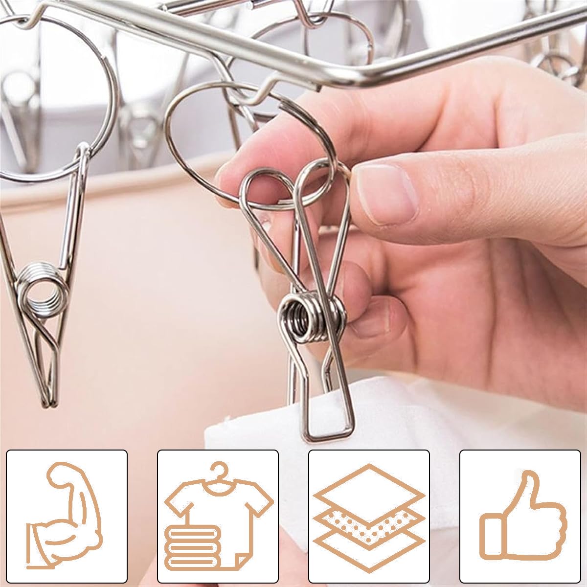 70 Stück Edelstahl Wäscheklammern - Starke Metallklammern Wasserfest