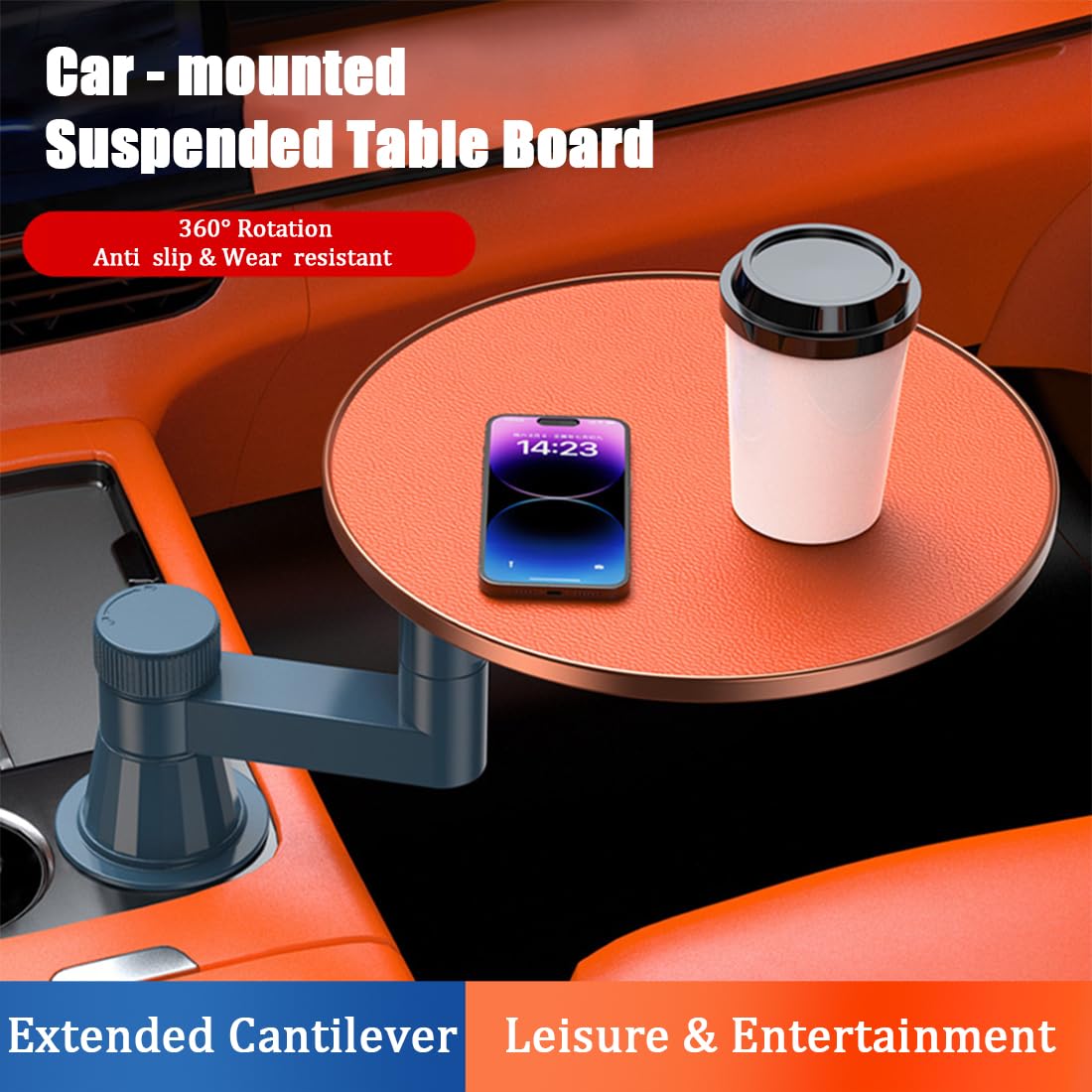 Tragbarer Autositz Tabletttisch, 360° Drehbarer Verstellbarer Montierbarer Laptop Auto Tisch Organizer Für Auto Fahrersitz, Rutschfeste PU-Leder Platte Für Mahlzeiten, Arbeit, Studium