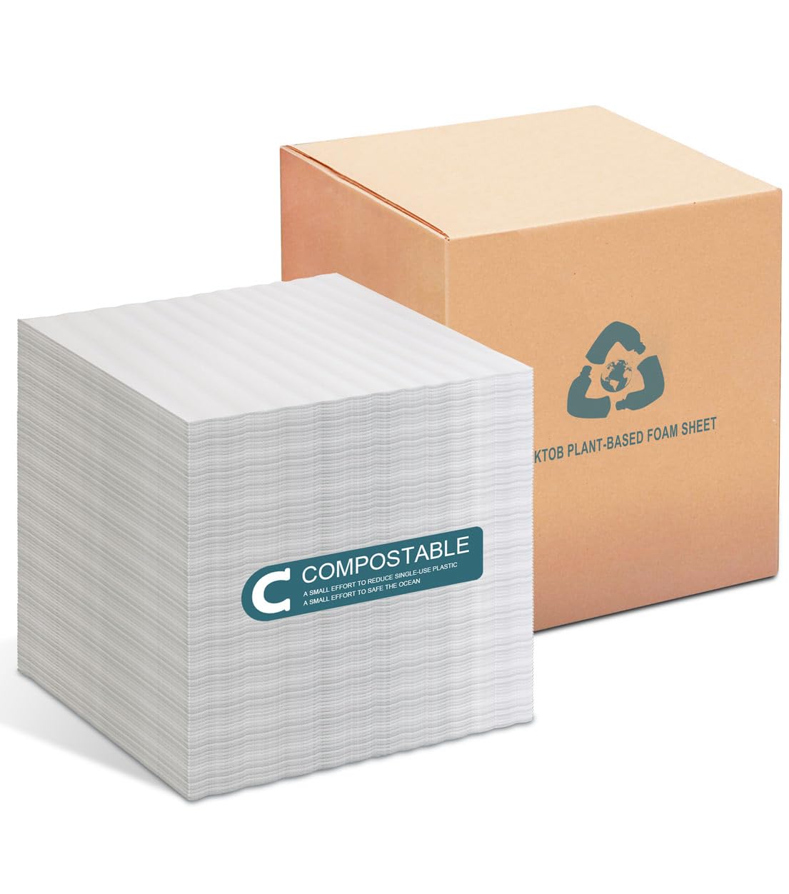 100% Compostable Packing Foam Sheets-KTOB 100 Pack 12”x 12”Eco Friendly Moving Supplies and Sustainable Packing Material for Fragile Items