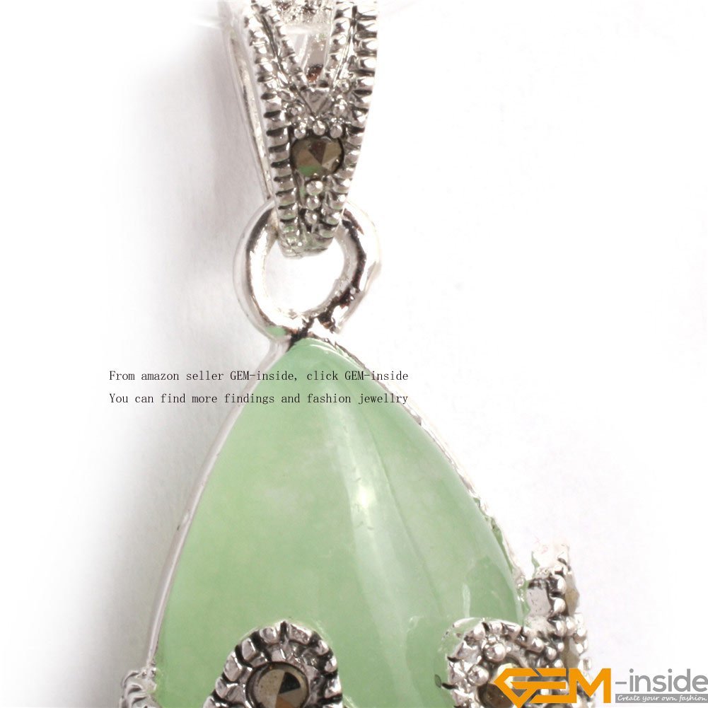 GEM-inside Green Jade Bead Dangle Earrings - 10mm Round, Marcasite & Tibetan Silver, Handmade Boho Style