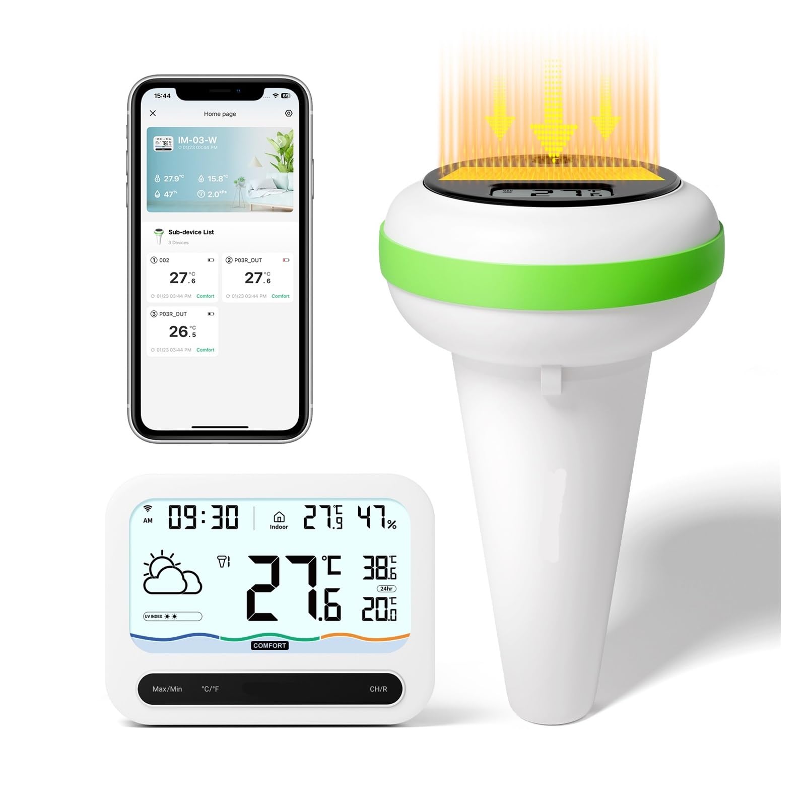 Termómetro solar for piscina con WiFi, monitor de temperatura y humedad, resistente al agua IP68, for estanques, jacuzzis aguas termales