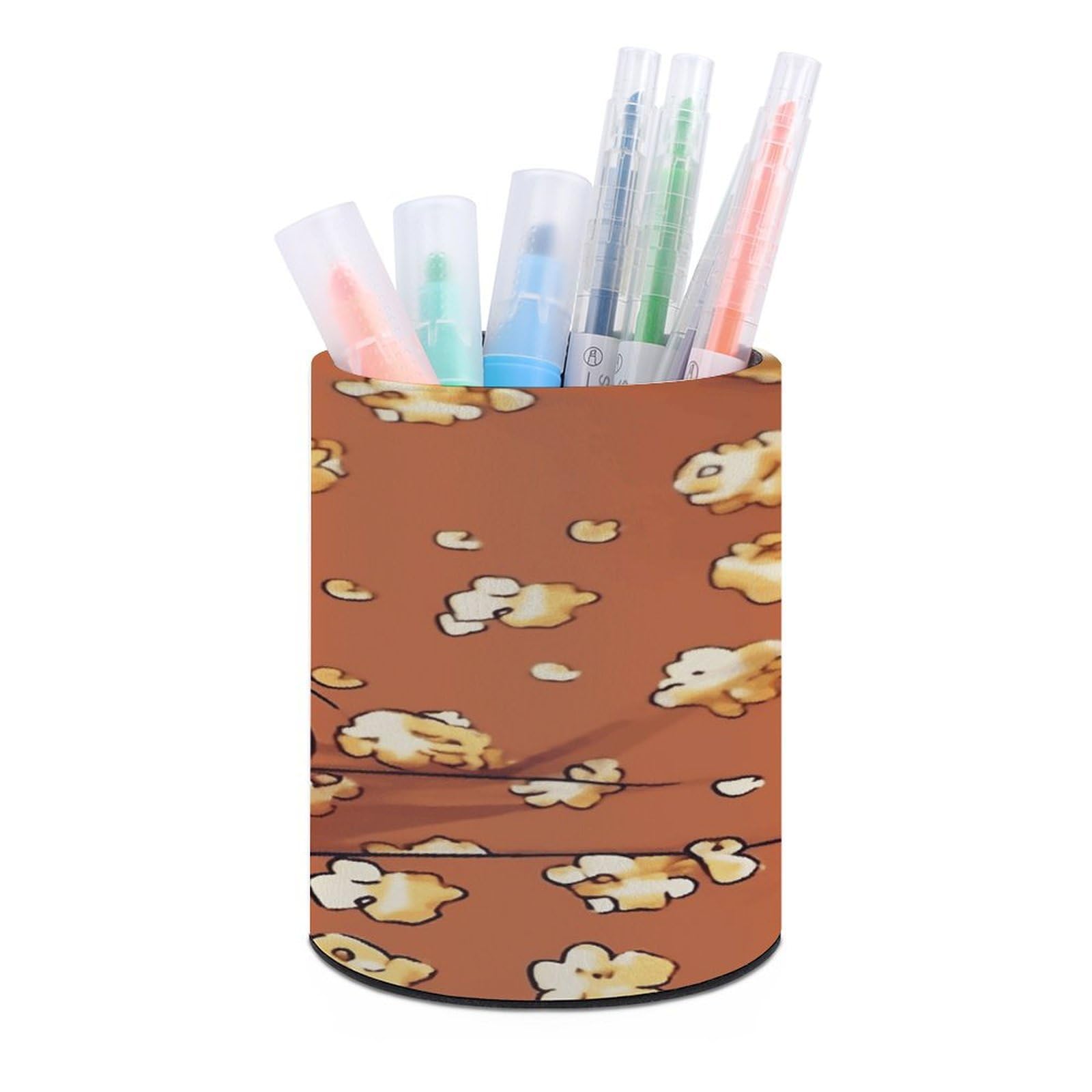 FekiLoot Guinea Pig And Popcorn Pen Holder Cup Fashion PU Leather Pencil Cup Minimalist Pen Organizer Round Pencil Holder Stand Work Locker Accessories for Decoration Desk Office Home