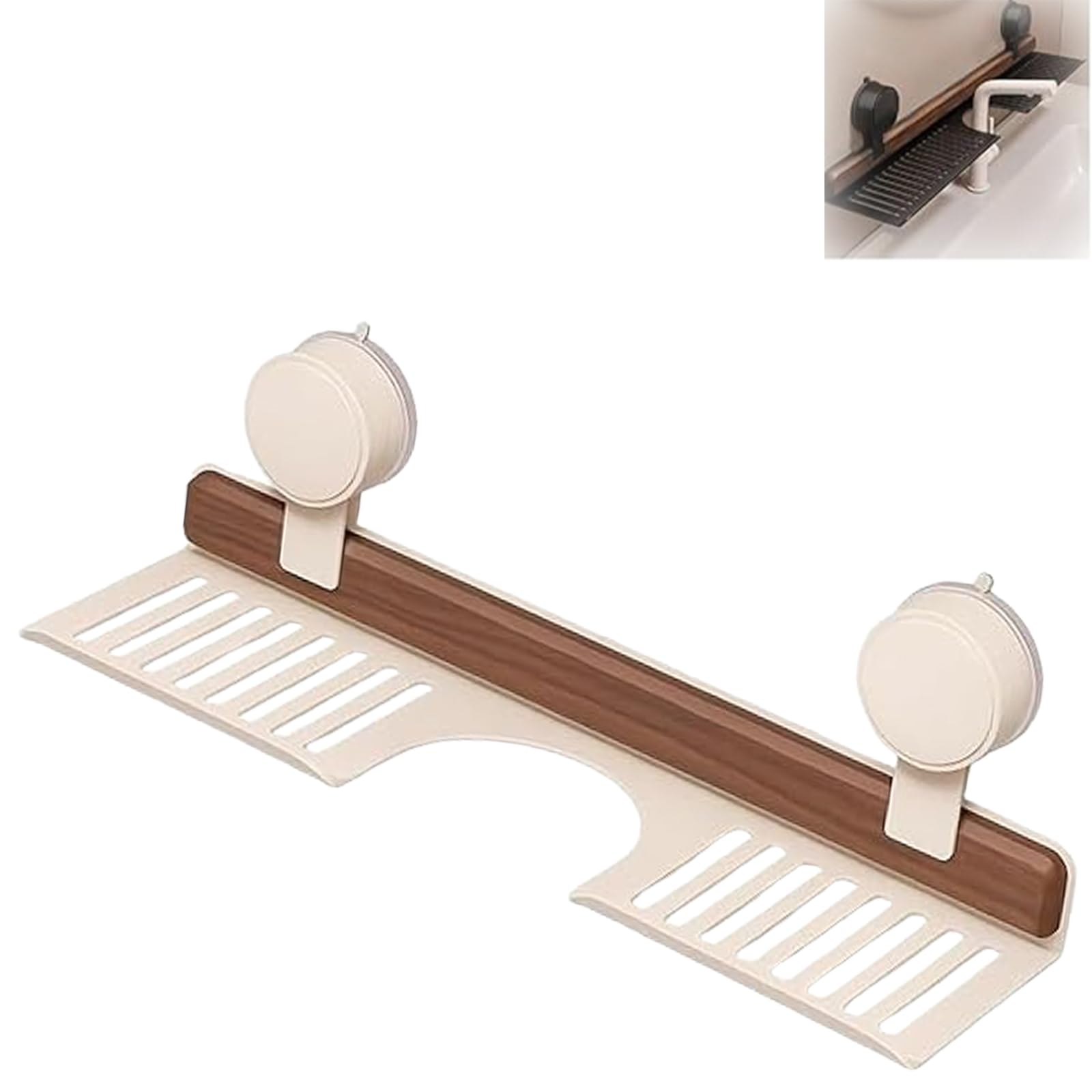 Orzech półka prysznicowa z przyssawkami zdejmowany naścienny zlew nizer do łazienki i kuchni 50 cm 49.8 cm stylowe wykończenie orzechowe kremowe