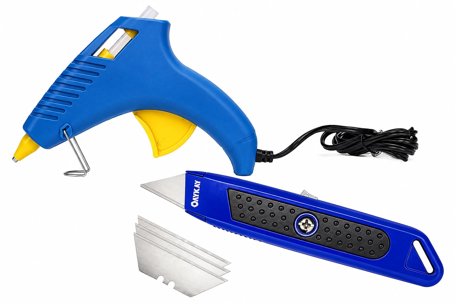 Hand Tool Kit With Hot Glue Gun & Retractable Knife with 3 Blades | 20W Hot Melt Glue Gun With Anti Drip For Arts And Crafts, DIY Projects | Leak Proof Glue Gun-image-2