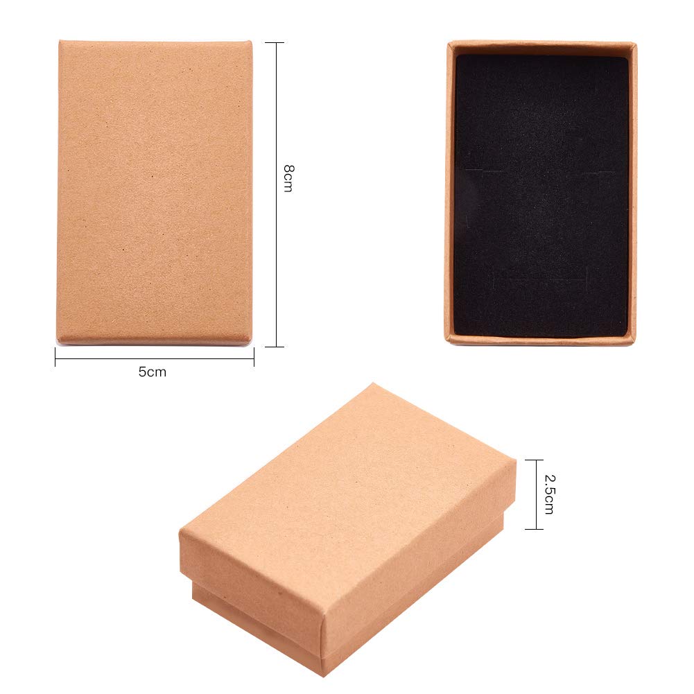 Craftdady - Set di 24 scatole portagioie rettangolari in cartone kraft marrone per anelli, collane, matrimoni, anniversari, 8 x 5 x 3,5 cm