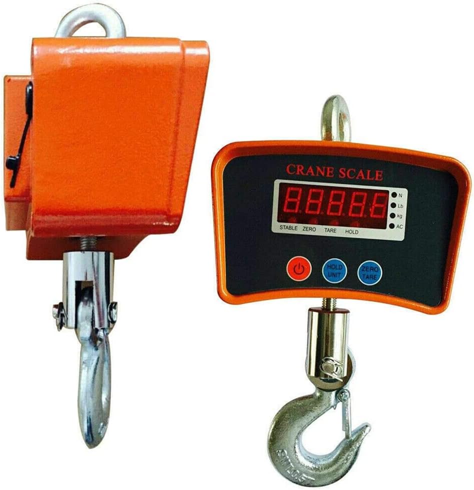 Digital Crane Scale 500KG 1100LB Heavy Industrial Crane Scale LCD Display Intelligent Measurement Tool High Precision Farm Hunting Big Fish Lifting Bow Traction Weight (Orange 1000kg/200g)