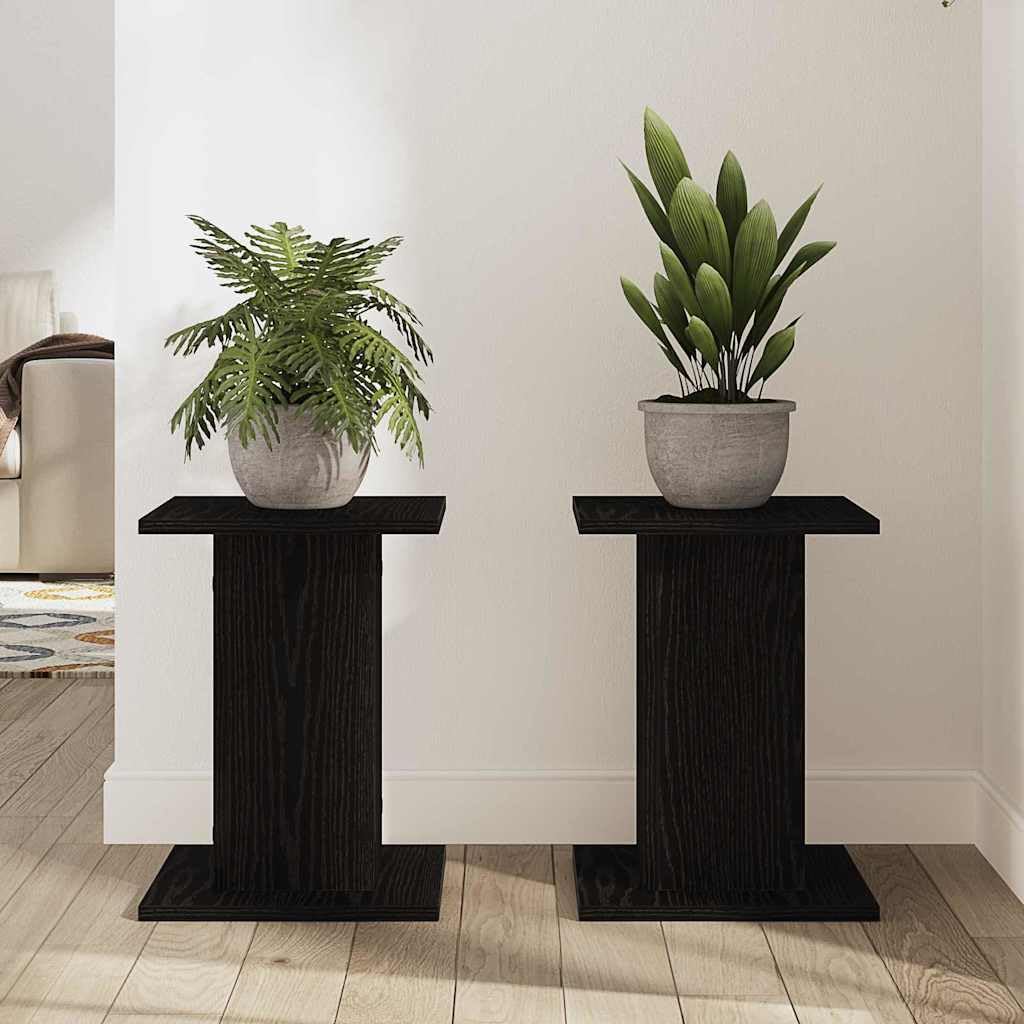 Soporte para plantas, 2 unidades, aspecto de roble negro, material de madera, 30 x 30 x 40 cm, soporte para plantas para salón, terraza, jardín, soporte estable para interior y exterior