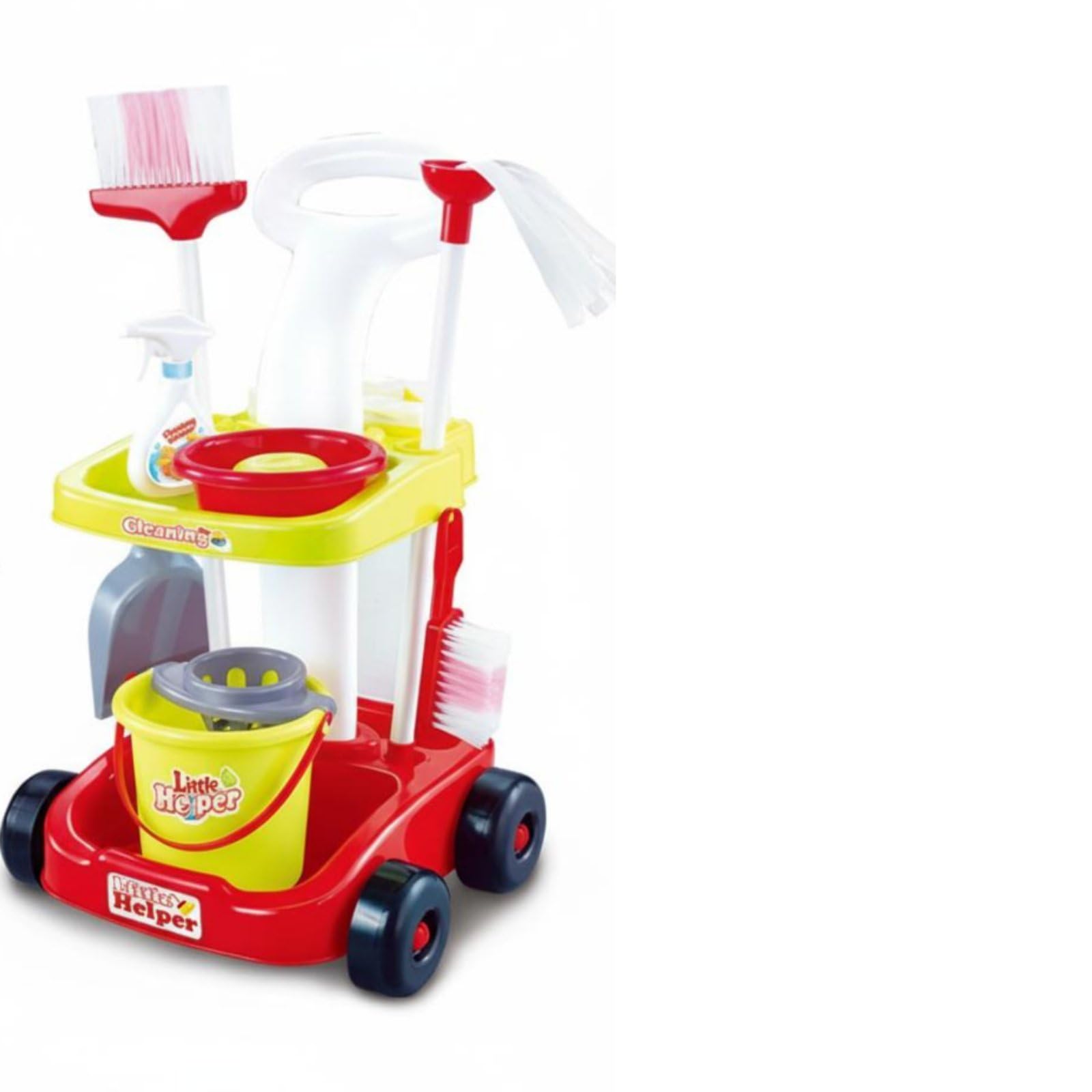 Almencla Set Bambini Pulizia Scopa Paletta Secchio Carrello Materiale Sicuro Stimola Creatività Adatto a Bambini Gioco Educativo Casa , 66733 Rosso SET