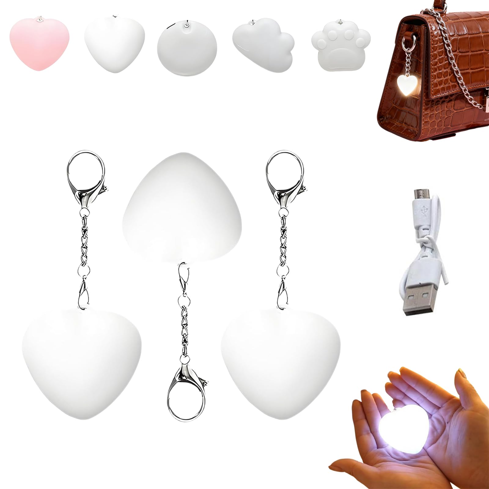 2 Pezzi Luce A LED A Forma Di Cuore Per Borsetta: Sensore Tattile, Ricaricabile USB, Perfetta Come Regalo Elegante