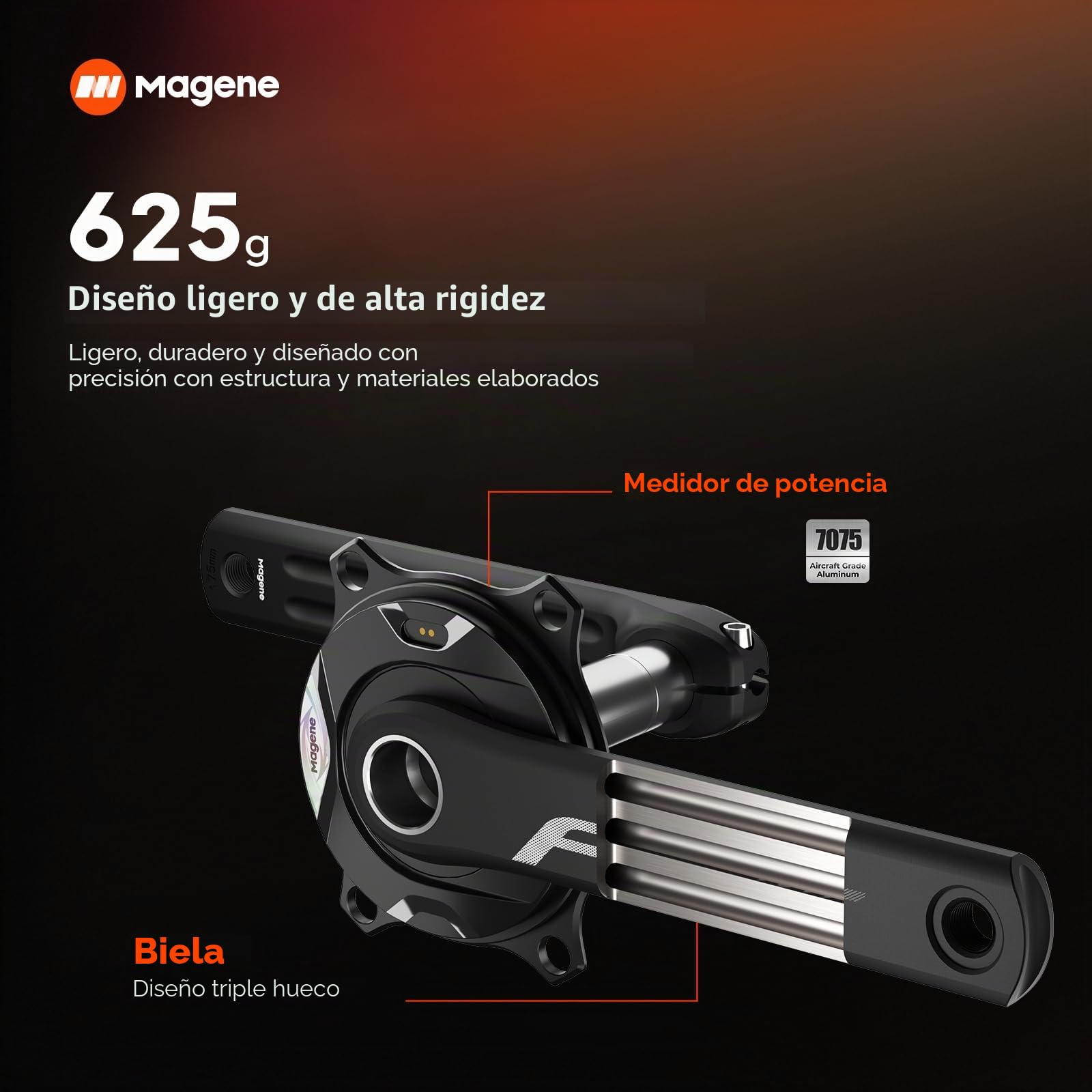 Magene PES P515/P505 Spider Medidor de Potencia y Juego de Bielas para Ciclismo, Base de 4 Tornillos, 110BCD, Pedalier con Equilibrio de Cadencia y Eje de Acero de 24 mm