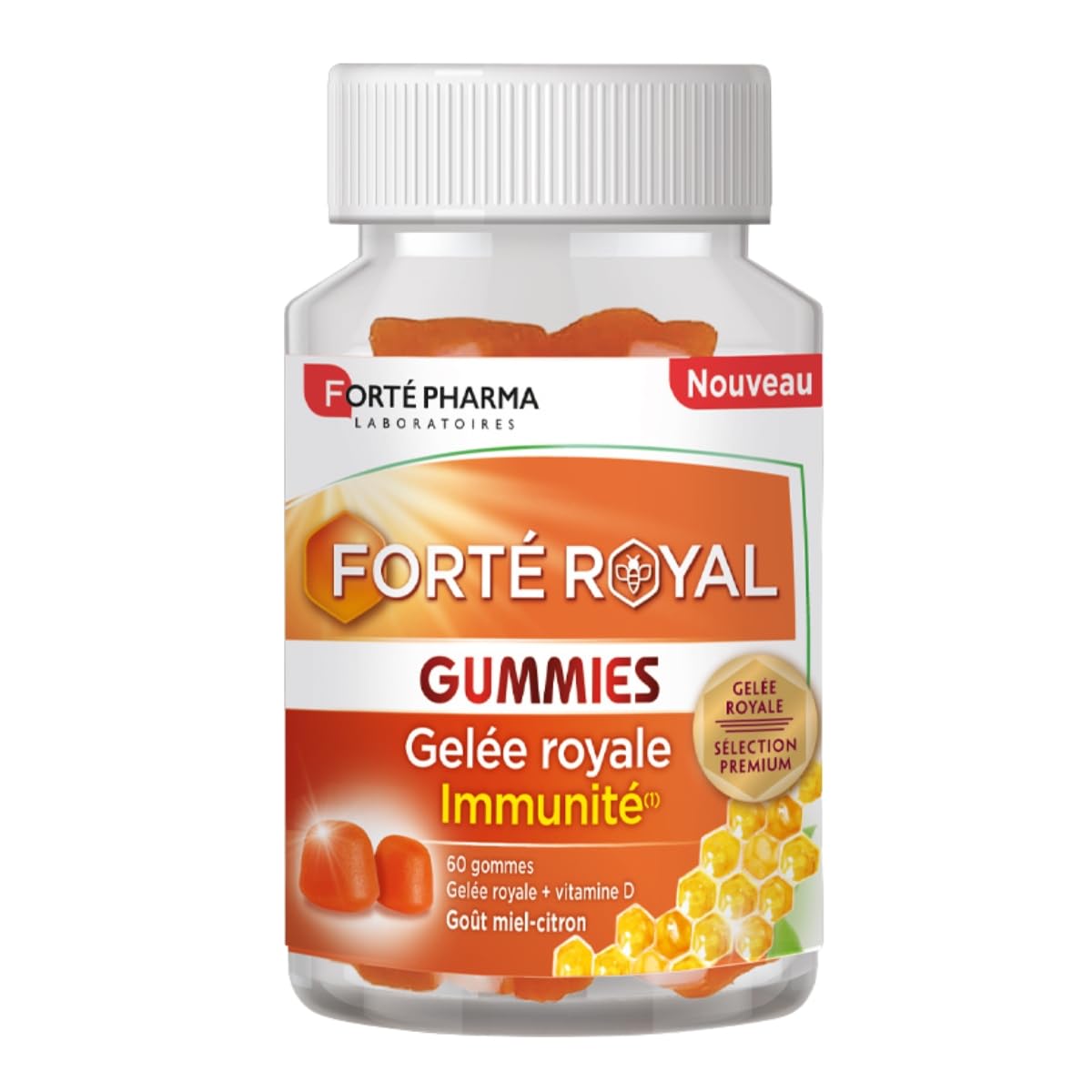 Forté Pharma - Forté Royal Gummies Gelee Royale - Gummies defenses immunitaires - Goût Miel-​Citron - Enfants Dès 3 ans | Complément Alimentaire à base de Gelee Royale - 60 gummies, 1 à 2 mois