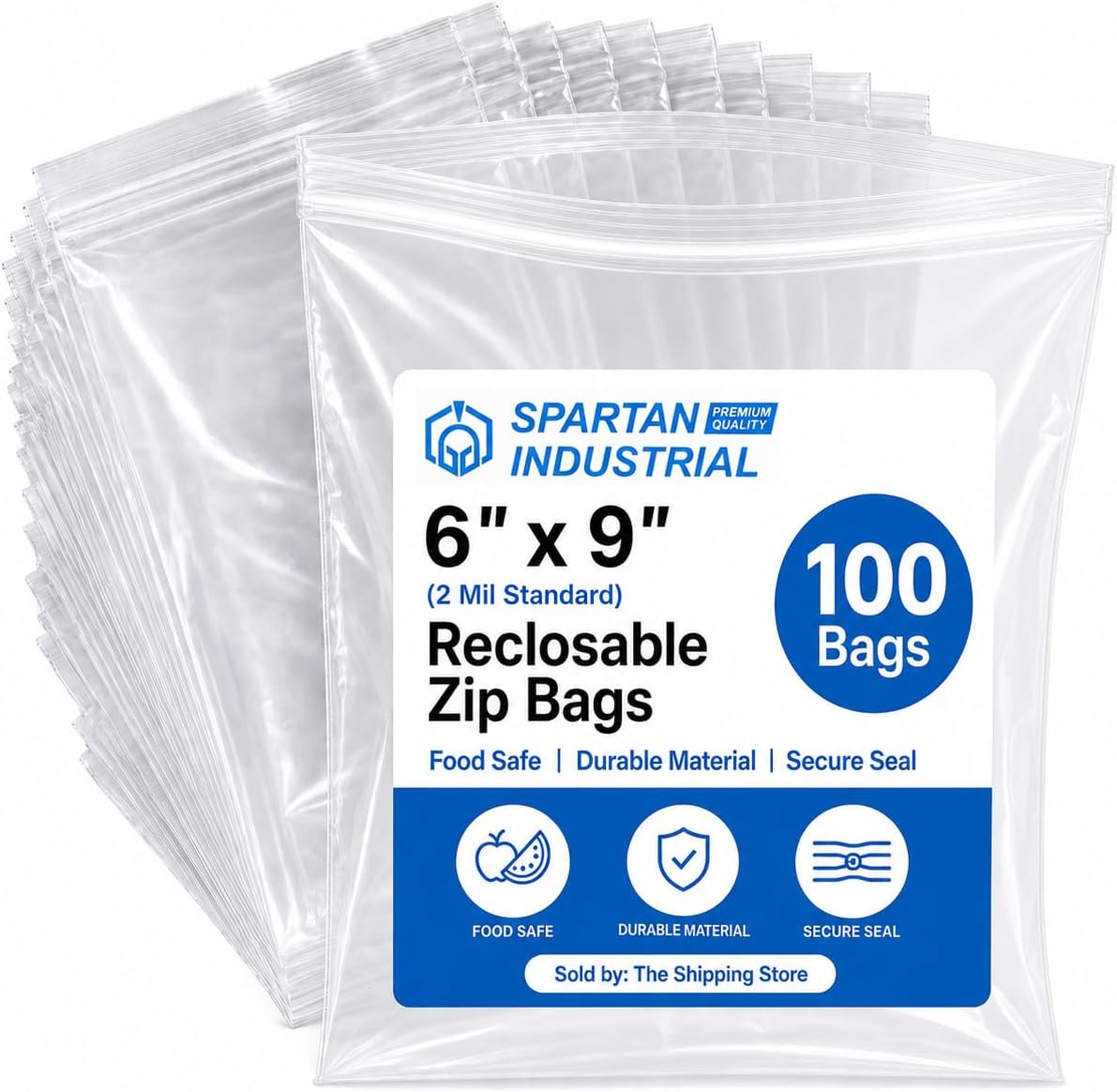 Spartan Industrial - 6โ X 9โ (100 Count) Quart Clear Reclosable Zip Plastic Poly Bags with Resealable Lock Seal Zipper - 2 Mil