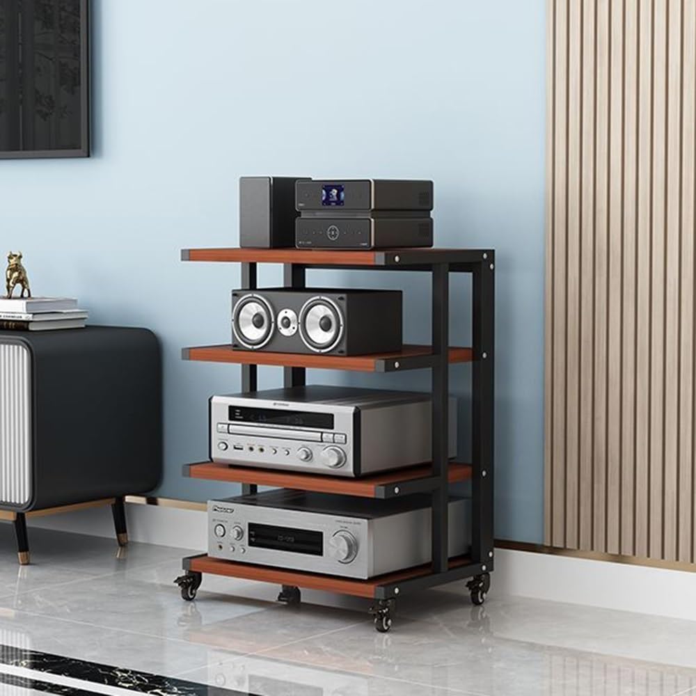 5-poziomowy stojak na media z kółkami, mobilna szafka do przechowywania komponentów HiFi, stojak stereo do odtwarzaczy CD, głośników i sprzętu audio