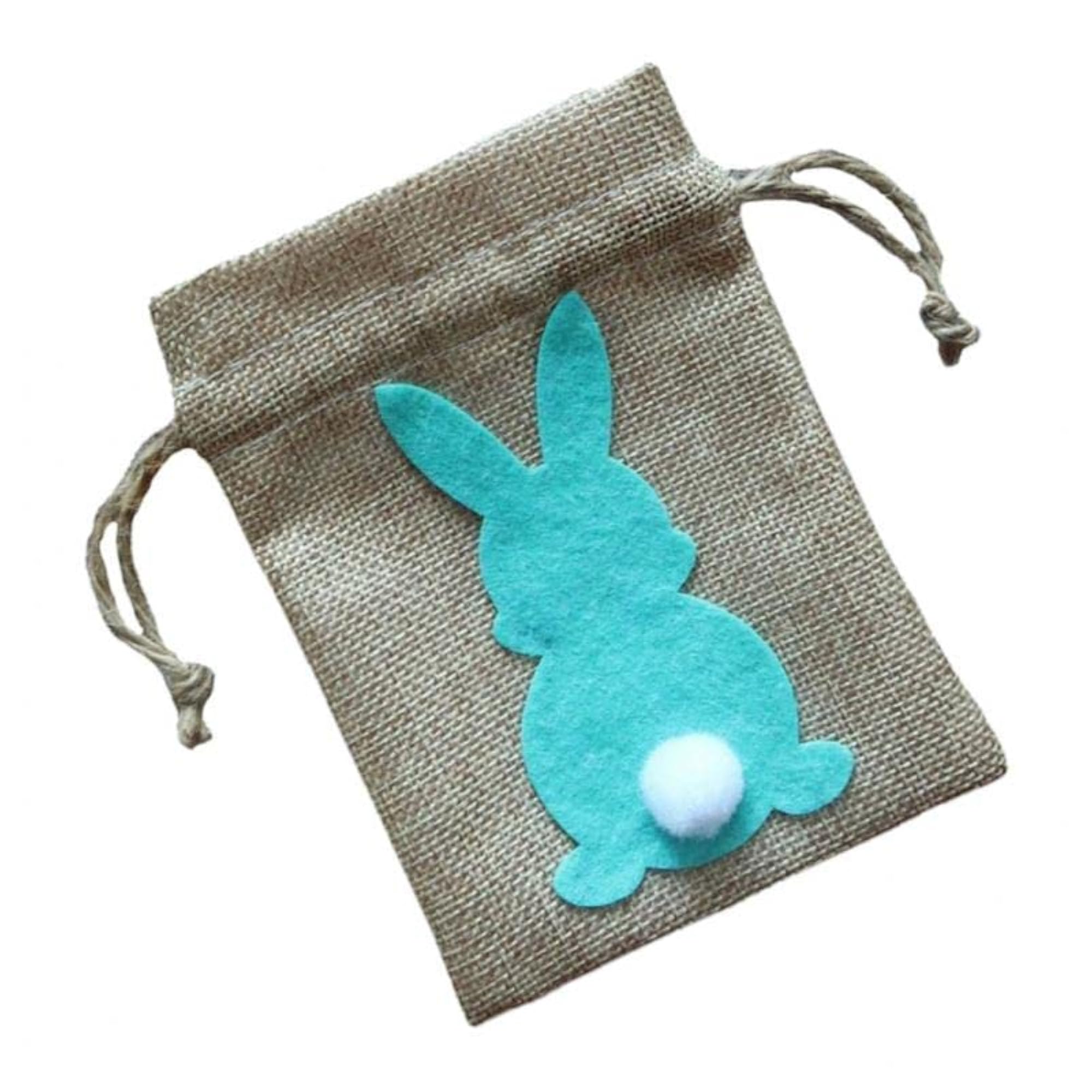 Easter Bunny Decor Drawstring Burlap Bag, 14x10cm, Party Favors