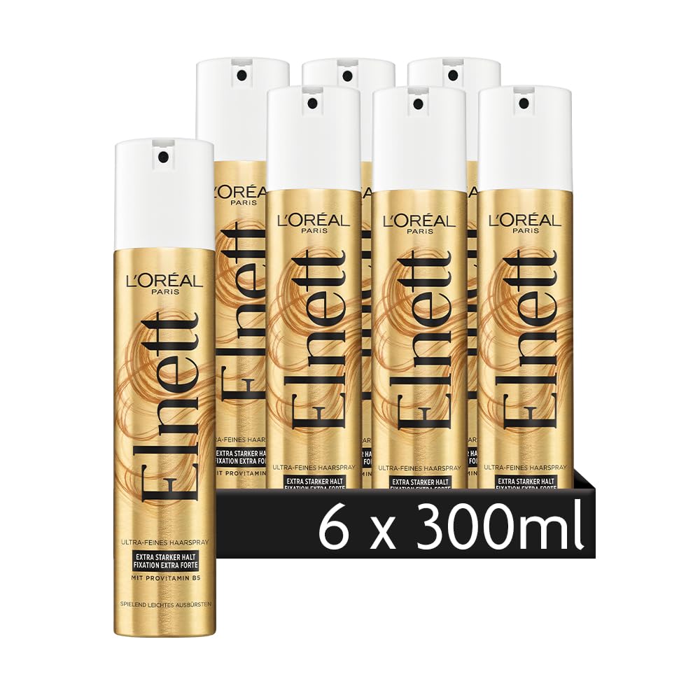 L'Oréal Paris Elnett ultra delikatny lakier do włosów, spray do stylizacji z prowitaminą B5, do stylizacji i utrwalania fryzury, bardzo mocne trzymanie, łatwe szczotkowanie, bez silikonów, 6 x 300 ml