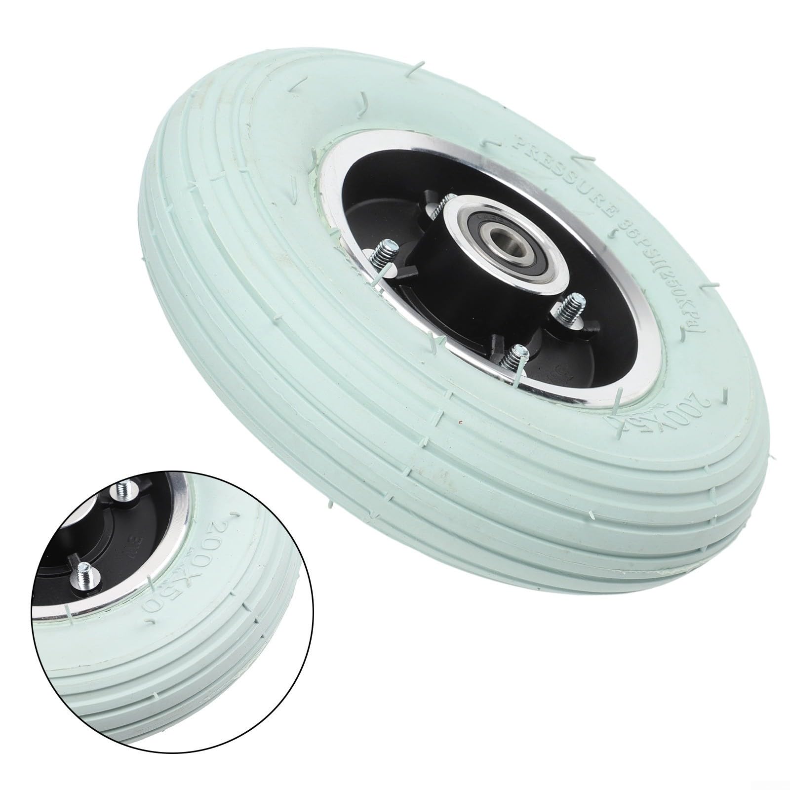 Roue avant complète de 8 pouces pour fauteuil roulant électrique, 200 x 50, pneus pneumatiques avec chambre à air et jante, roue pivotante grise avec roulement, pour axe de 8 mm/10 mm (noir 10 mm)