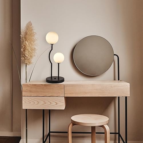 Miniatura 7 de Lámpara de mesa con globo de mediados de siglo, industrial, retro, 2 luces, lámpara de escritorio con globo de vidrio blanco, luz de lectura para