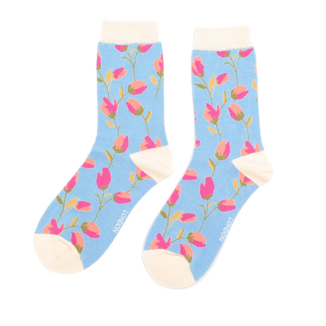 Miss Sparrow Women's Multicoloured Flower Heads Sky Blue Adult Socks