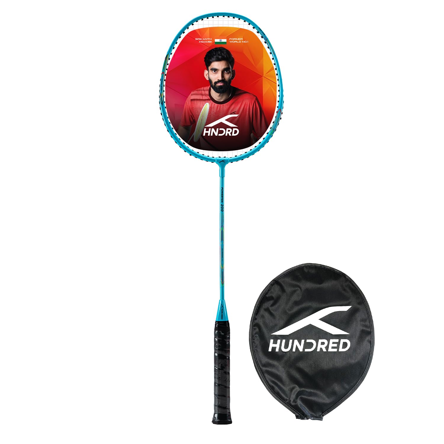 Hundred Powertek 200 Aluminium Badminton Racket, Includes Head Cover, Lightweight Shuttle Bat for Beginners & Match Play – Blue