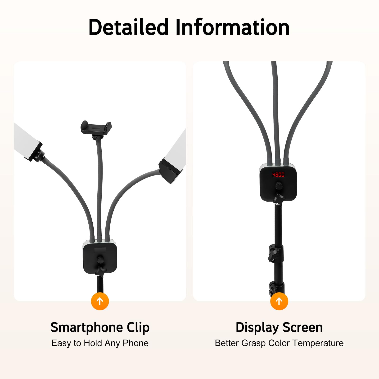 MINRS Lampada a doppio braccio a LED con treppiede e 1 supporto per cellulare, lampada per tatuaggi, luminosità regolabile, testa di luce girevole a 360°, per estensione delle ciglia, tatuaggio,