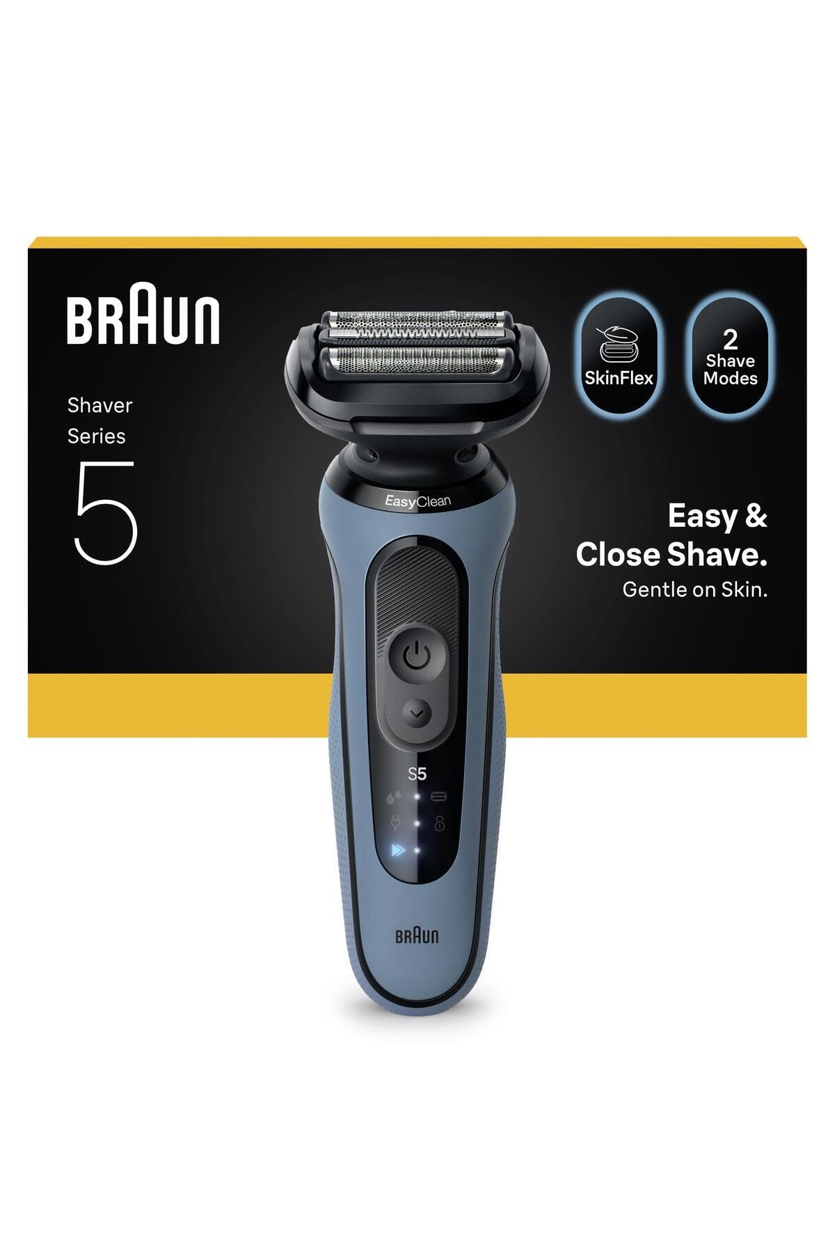 Braun Afeitadora eléctrica para hombre Serie 5, 52-A1000s, azul, afeitadora eléctrica inalámbrica, recortadora de barba con batería de 50 minutos, impermeable, fabricada en Alemania, incluye tapa