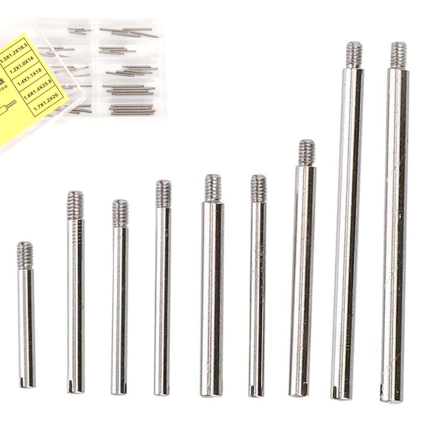 Vnidjgb Unisex Silver 50 Pcs Watch Strap Screws,10 Sizes Watch Strap Pins Screw Repair Tool,Watchband Tubes Pins Screw With Storage Box,Watchband Link Pin Straps Screws Set,Repair Tool Accessories For Watches