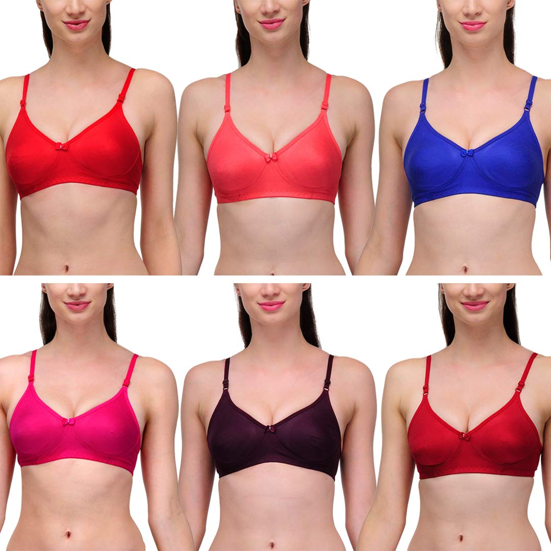 Softskin Women's Cotton Blend Non Padded Non-Wired T-Shirt Bra (Pack of 6)