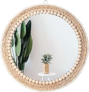Poeme Boho Wall Mounted Mirror Round Mirror Decorative Hanging Mirror 15 Inch Circle Rattan Mirror Boho Bedroom Decor Farmhouse Mirror Living Room Bathroom Decor Boho Furniture for Girl