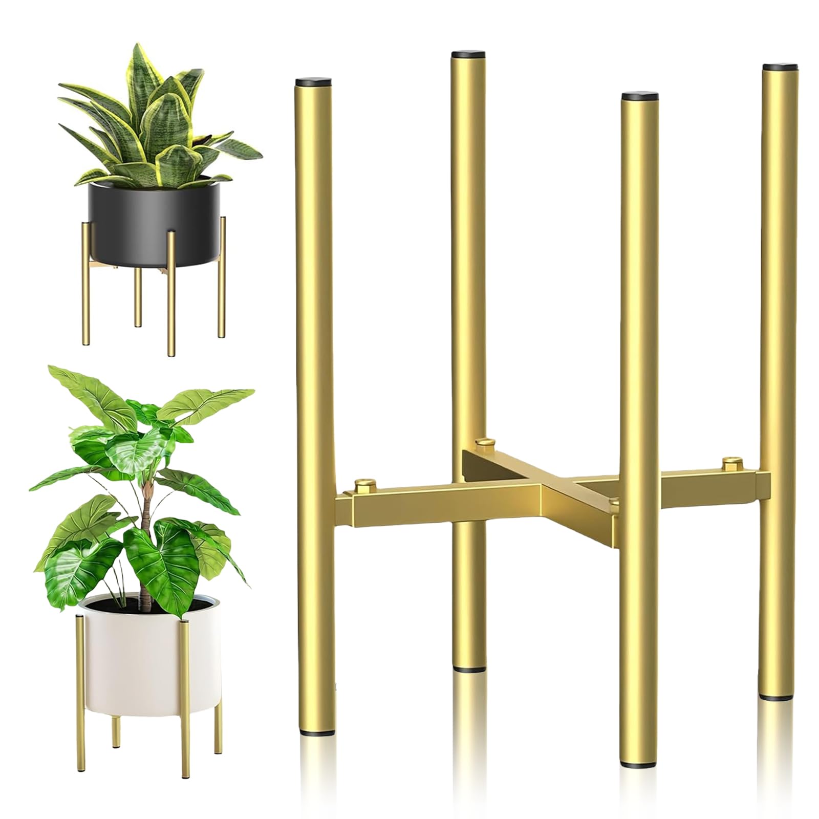 MEETOZ Plant Stand Indoor, djustable Metal Plant Stand 21 cm - 35 cm, Metal Flower Pot Shelf, for Home, Garden Corner, Porch, Wedding, Birthday, Party (GOLD)