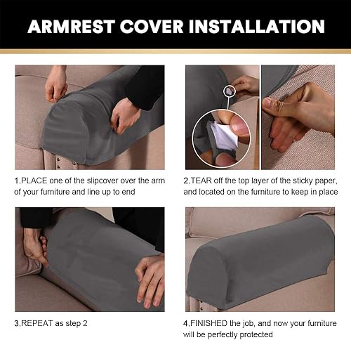 Miniatura 6 de PrinceDeco Fundas elásticas de terciopelo grueso para reposabrazos para sillas y sofás, fundas para reposabrazos de sofá, fundas antideslizantes
