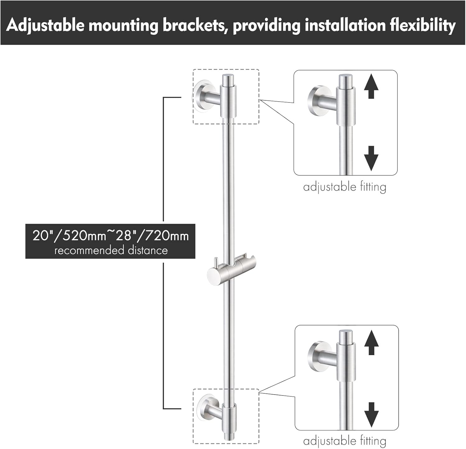 30-Inch Stainless Steel Adjustable Shower Slide Bar