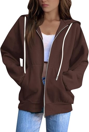 KIKX0DE Women Fashion Hoodies Oversized Loose Fit Long Sleeve Sweatshirts Solid Outdoor Casual Jackets With Pockets