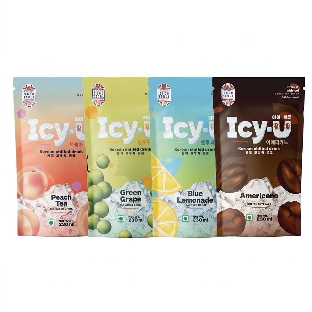Good Seoul Icy-U Korean Drinks • Peach Tea, Green Grape, Blue Lemonade & Americano, 4 × 7.78 fl oz ℮ 230 ml, Variety Pack-image-23