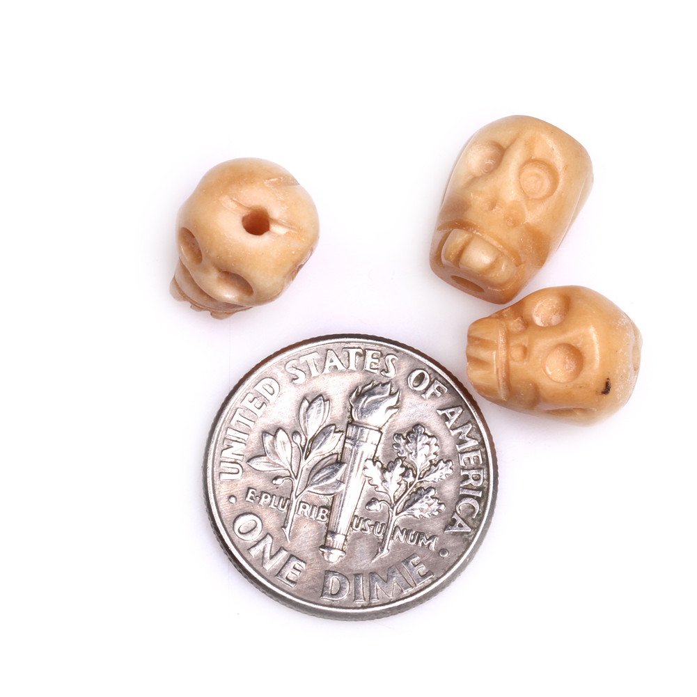 9x12mm Ivory-Yellow Yellow Carved Bone Skull Beads for Jewellery Making Bulk 20 pcs