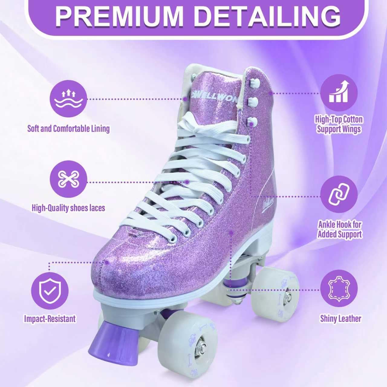 Roller Skate for Women, High-Top PU Leather Quad Skates for Beginner, Shiny Double-Row Rollerskates for Girls Ages 8-60 Outdoor and Indoor