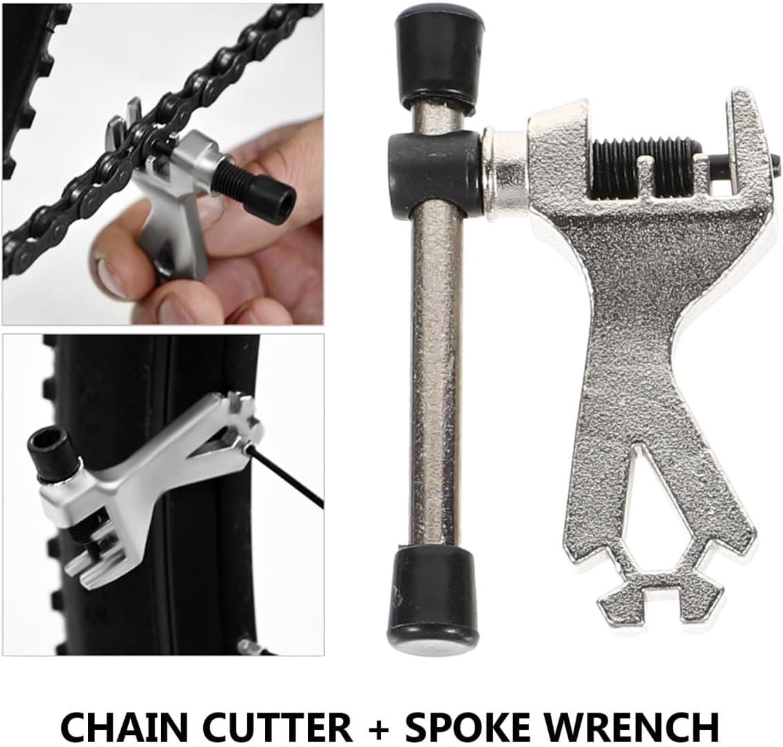 PRETYZOOM Bike Spoke Wrench and Chain Breaker Tool Kit 5pcs Steel Bicycle Rim Corrector with Tire Lever for Wheel Repair and Spoke Adjustment
