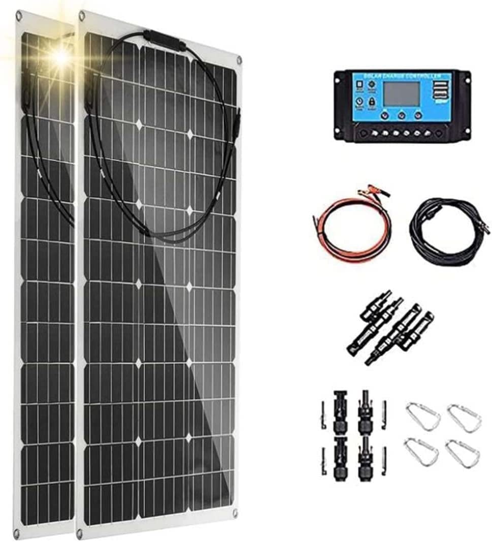 Batería Solar Portátil, Kit Panel Solar 600 W, 2 X 300 W, Monocristalino Flexible, Incluye Controlador Carga (40 A) Y Cable para El Hogar, Camping, Barco, Caravana 600W