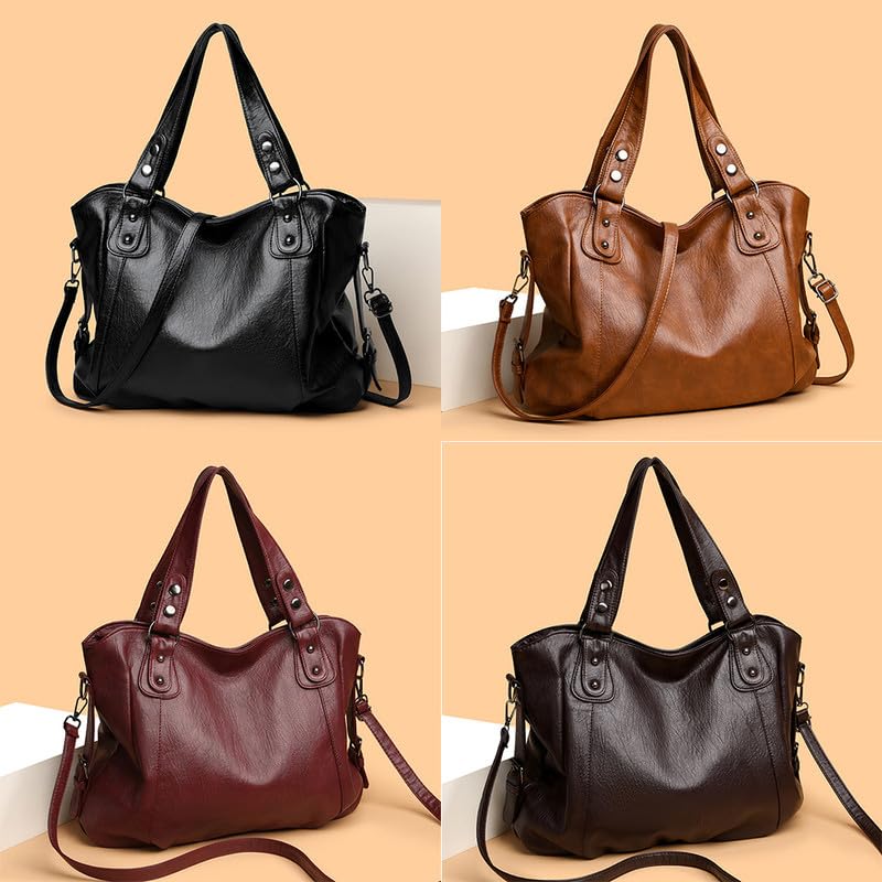 Grande Borsa Bauletto da Donna Borsa a mano con Tracolla in Pelle Sintetica Hobo Sacchetto Borsa a spalla Tote Borse Manici Donne Borsetta Borsa a tracolla Marrone