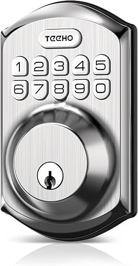 TEEHO TE001 Keyless Entry Door Lock with Keypad - Smart Deadbolt Lock for Front Door with 2 Keys - Auto Lock - Easy Installation - Satin Nickel