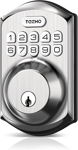 TEEHO TE001 Keyless Entry Door Lock with Keypad - Smart Deadbolt Lock for Front Door with 2 Keys - Auto Lock - Easy Installation - Satin Nickel - 1