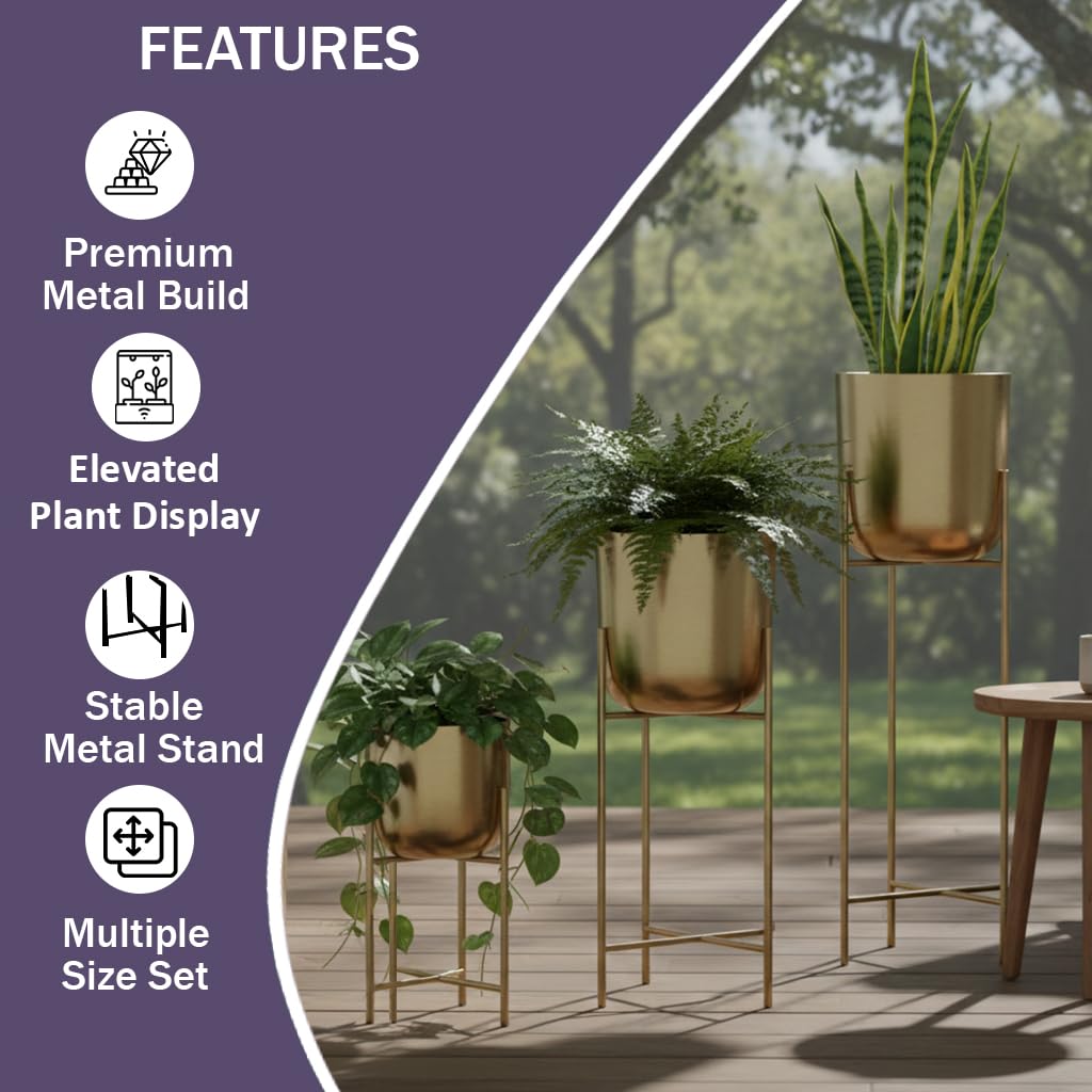 Metal Flower Planters - Set of 3 (Gold) -6
