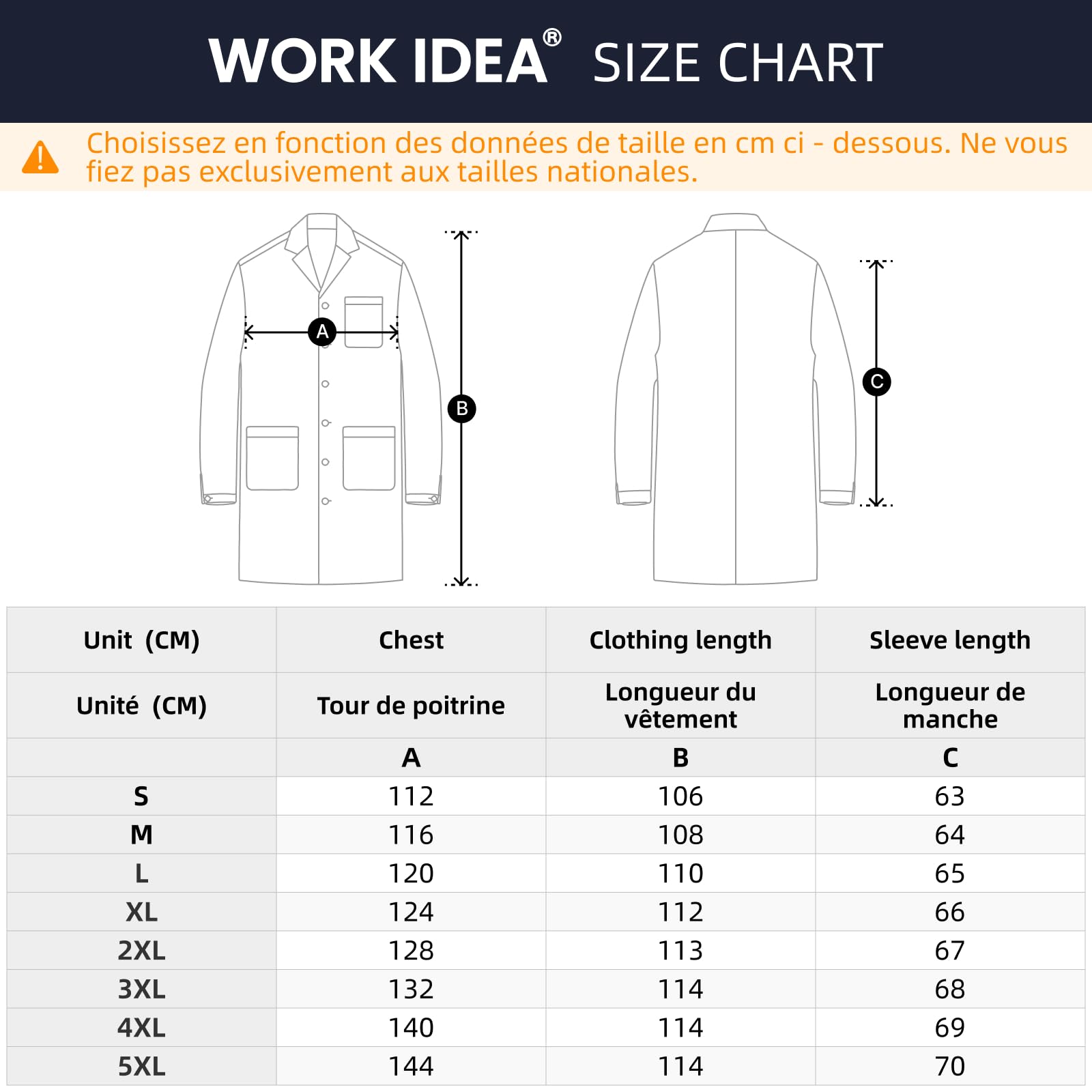WORK IDEA Męski damski fartuch laboratoryjny, 100% bawełna, fartuch laboratoryjny, fartuch lekarski