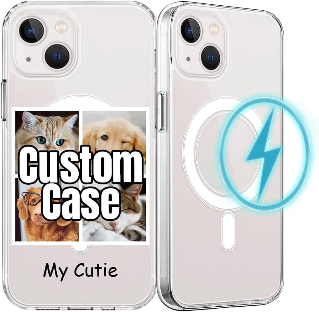 Custom Case for iPhone 17 Air Pro Max 17e 16 16e 15 14 13 12 11 Plus Mini Se X XS XR 8 7 Plus Personalized Picture/Text/Name/Logo Magnetic Compatible with Magsafe Wireless Charging Slim Clear Cover