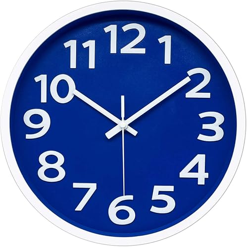 AROMUSTIME Reloj de pared moderno de 12 pulgadas, silencioso, sin tictac, funciona con pilas, números 3D, esfera de color brillante, reloj de pared