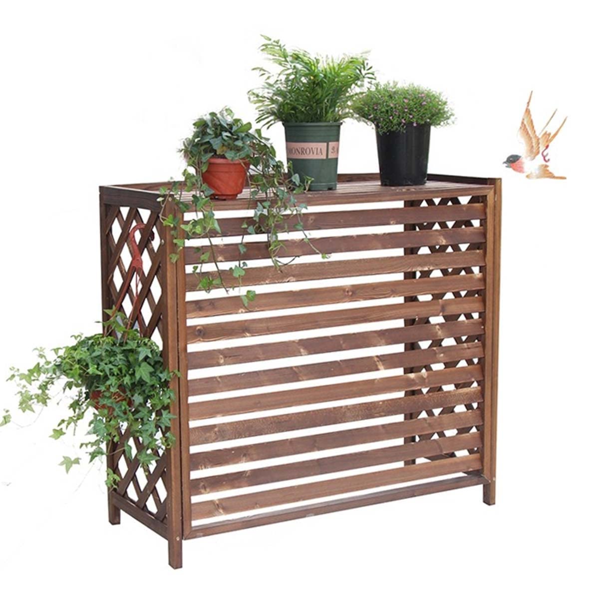 Support de fleurs pour cacher climatiseur extérieur avec écran en bois anti-vis-à-vis