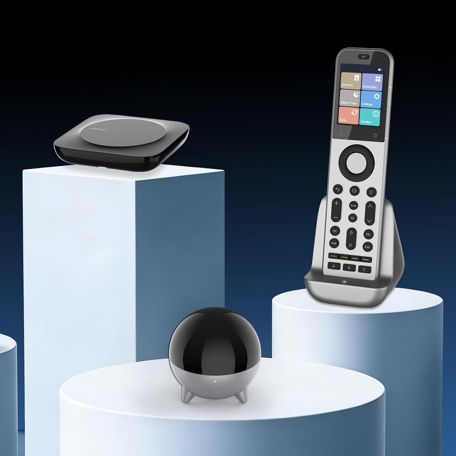 SofaBaton R1 Repeater, X2 Remote, and Hub components