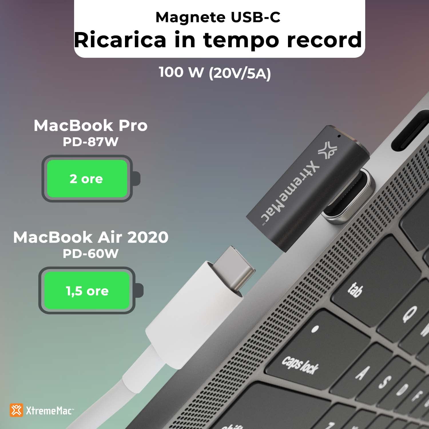 Xtrememac XWH-MTA-13 – Adattatore Magnetico per Cavo USB-C – Sincronizza e Carica – Dotato di Luce LED Verde Quando è Inserito – in Alluminio – Durevole e di Alta qualità